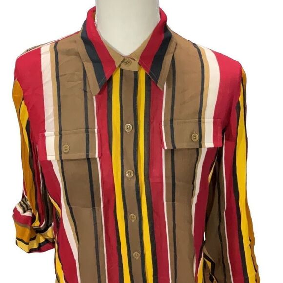 NWT Jones New York Signature Color Block Stripe Long Sleeve Roll Tabs Sz Medium - Picture 2 of 9